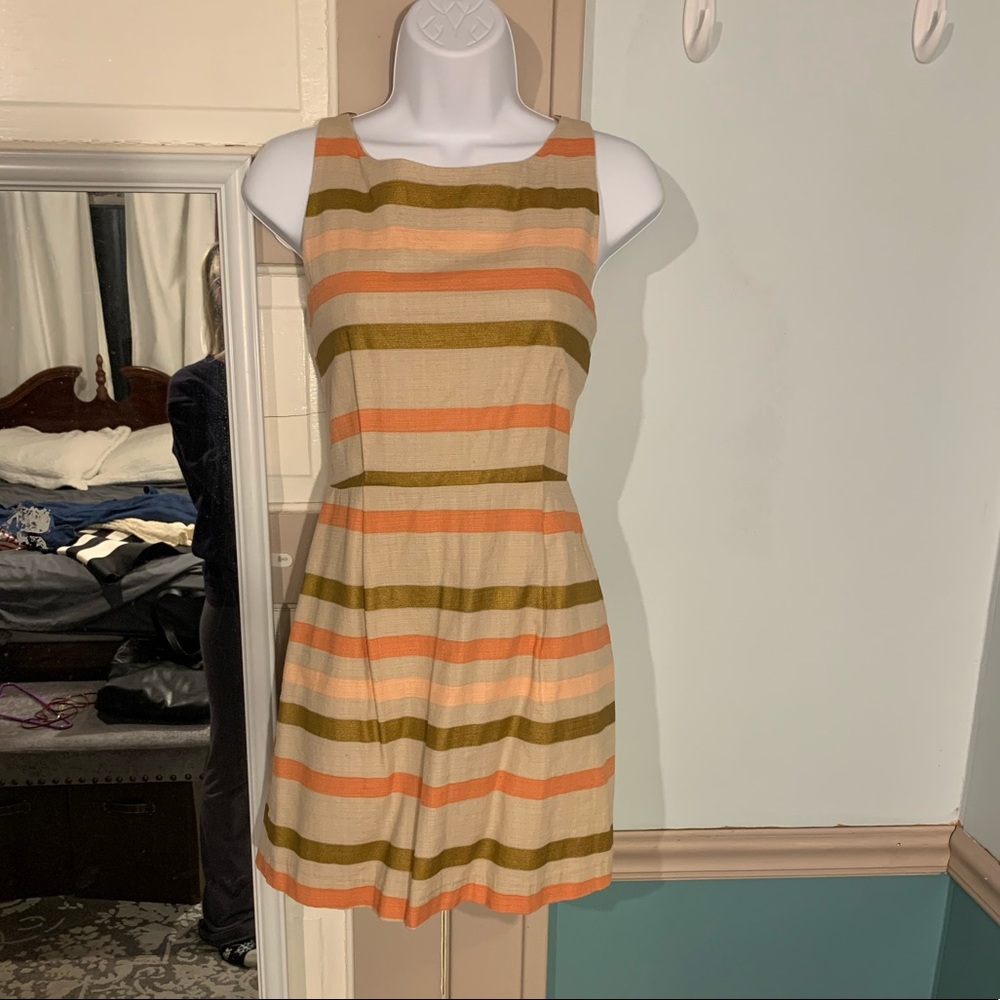 Neutral toned spring dress with stripes